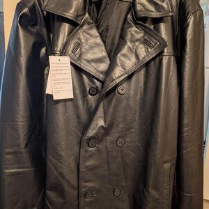 BRAND NEW XL Black Leather Pea Coat New With Tags
